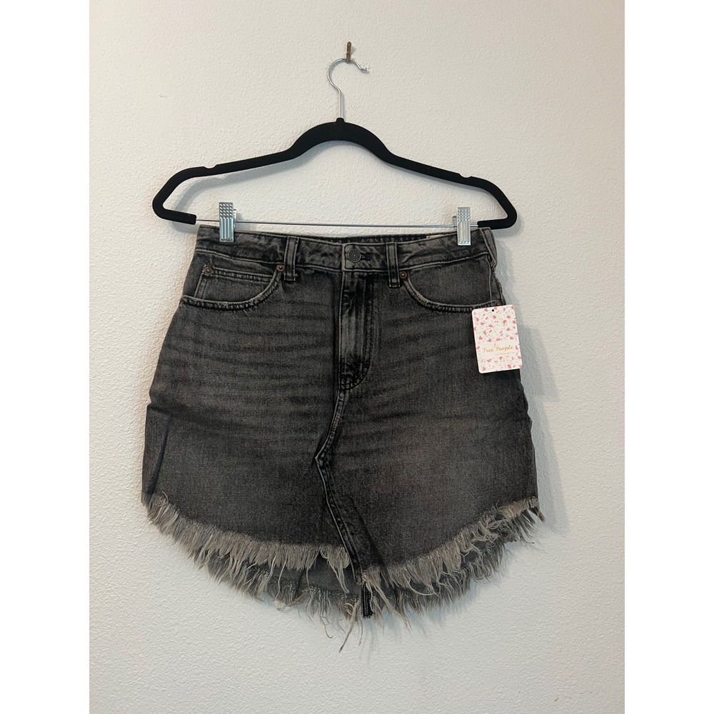 Free People Maverick Denim Mini Skirt Frayed Hem‎ Black Wash Women's Size 27